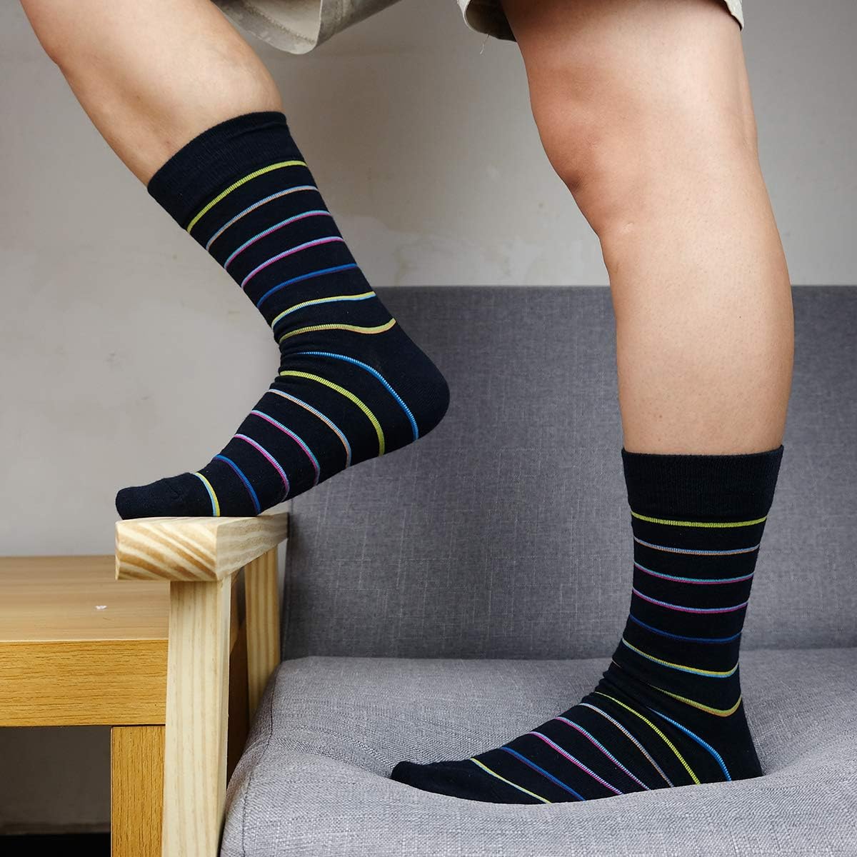 HSELL Funny Mens Colorful Dress Socks Crazy Design Argyle Striped Funky Pattern Cotton Socks for Men Gfits