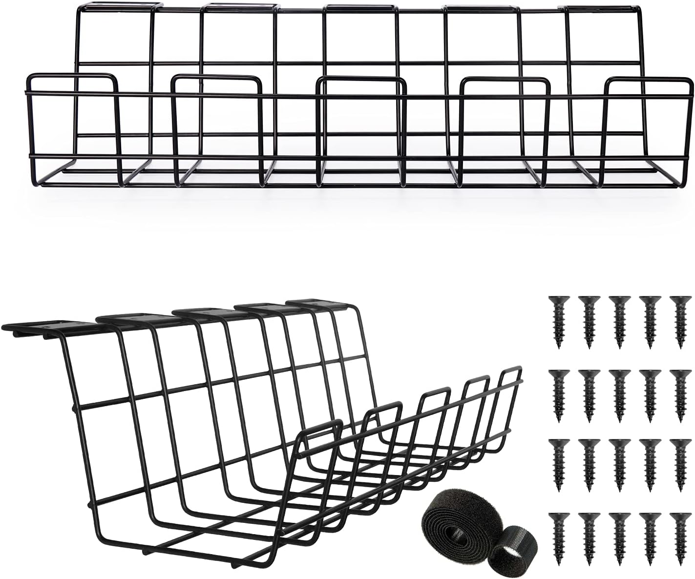 Under Desk Cable Management Tray, 2-Pack Under Desk Cable Organizers for Wire Management, Desk Cable Tray for Office and Home, Perfect Standing Desk Cable Management Rack, 16 Inch, Black