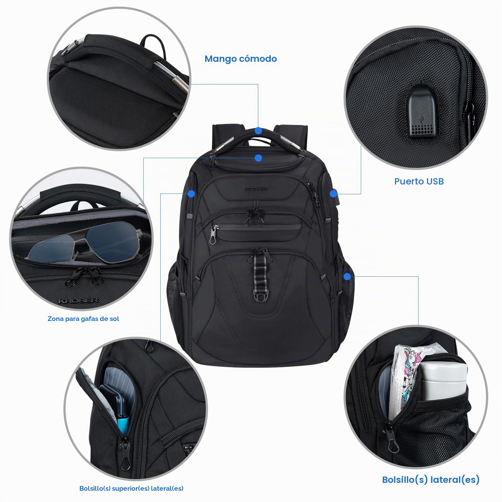 KROSER TSA Friendly - Mochila de viaje para portátil de 17.3 pulgadas
