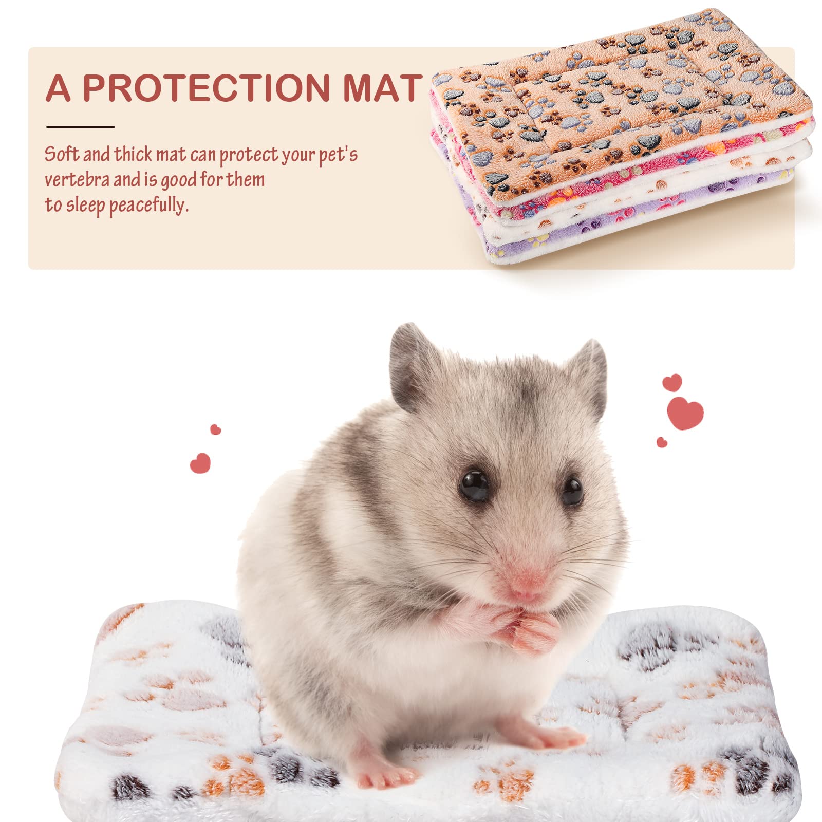 Hestya 4 Tapis de Lit pour Chien Ultra Doux avec Imprimés Mignons Coussins de Cage Réversibles Lavables Épais Matelas en Polaire pour Petits Animaux Chat Cochon d'Inde (32 x 25 cm)