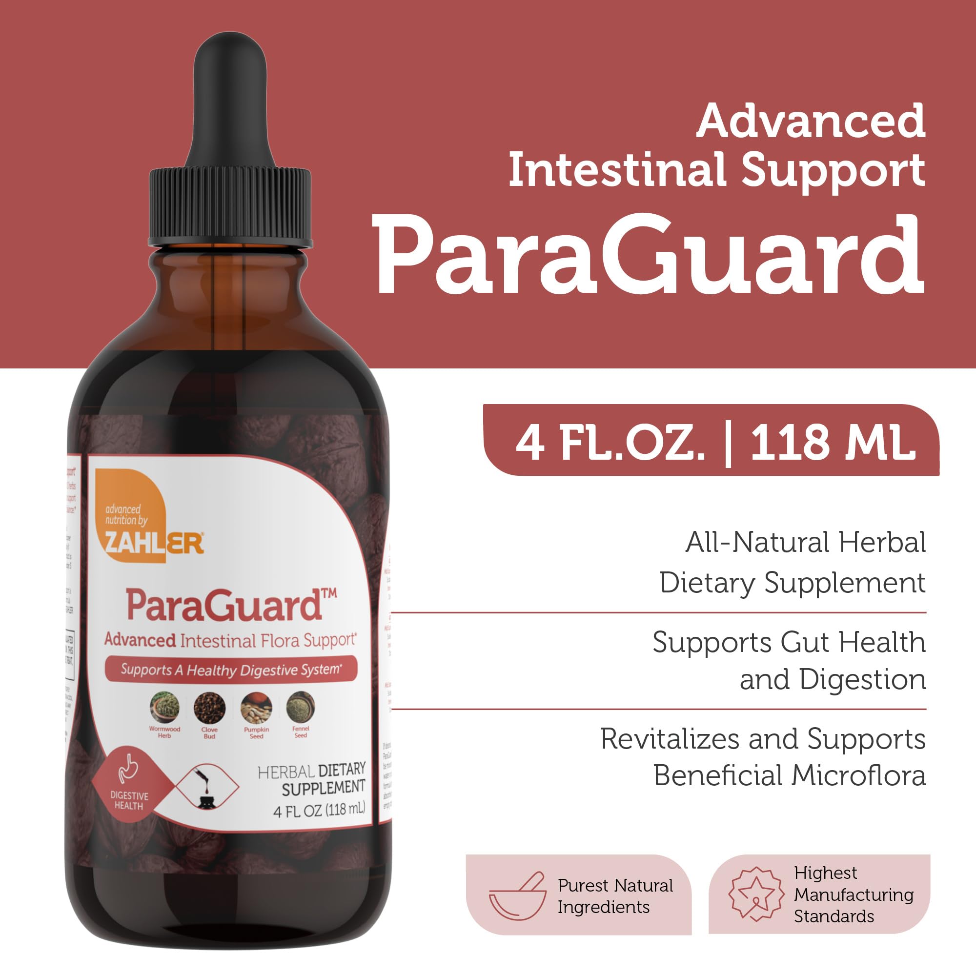 Zahler - ParaGuard Liquid Drops - Gut Health Supplement - Formula has Wormwood, Garlic Bulb, Pumpkin Seed, Clove & More - Natural Support for Humans - Certified Kosher (4 Oz) (4 oz., Drop) — Amazon image 3