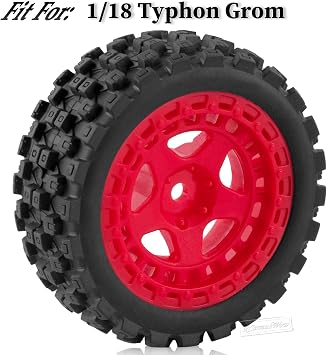 RC Wheels and Tires for 1/18 Typhon Grom RC Crawler Car,RC Buggy Wheels & Rubber Tires,RC Truck Tires RC Wheels,4pcs,Red
