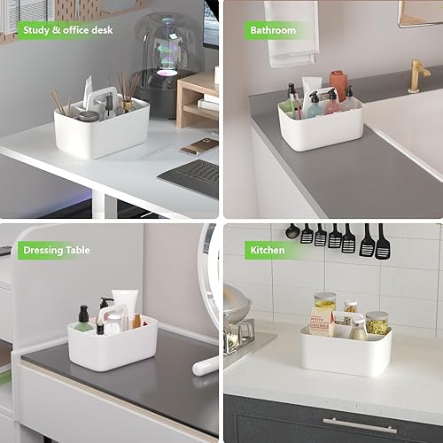 Miniatura 4 de DAYHOPE Organizador de ducha de plástico, cesta de baño con asa, organizador de ducha pequeño portátil para baño, ducha, maquillaje, limpieza,