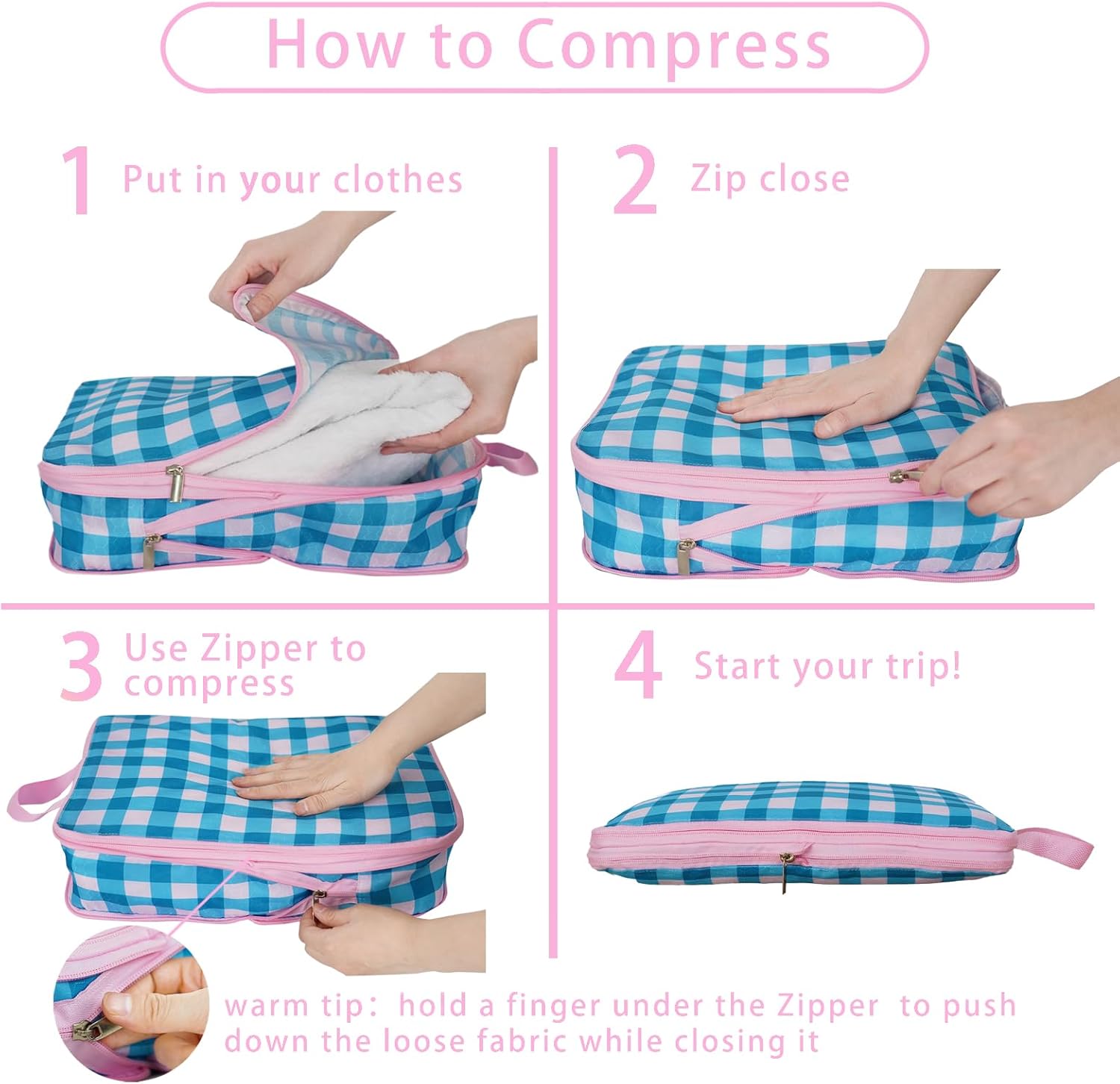 6 Pcs Compression Packing Cubes, Packing Cubes for Travel, Waterproof Luggage Organizer Bags Set, Cute Packaging Cubes for Women Kids Backpack Carry-Ons - Image 3