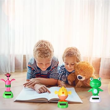 6 Pcs Solar Powered Dancing Animal Dolls Swinging Animated Bobble Dancer Window Sun Catcher Car Decor Portable Suncatchers,Frog Angel Shark Flamingo Home Car Ornament Kids Toys Gifts