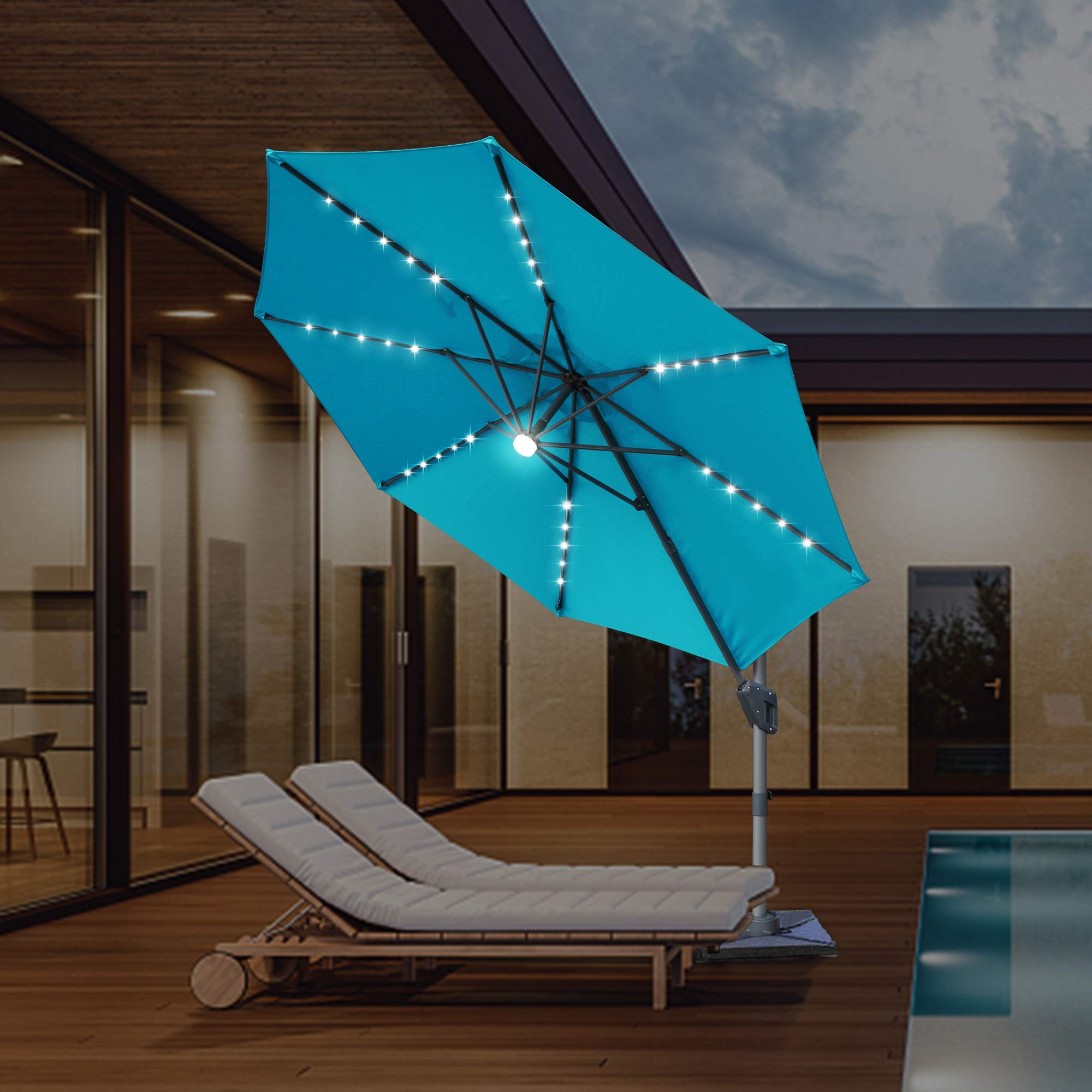 Buy Blissun 10ft Offset Umbrella with 36 Solar LED Lights, Hanging