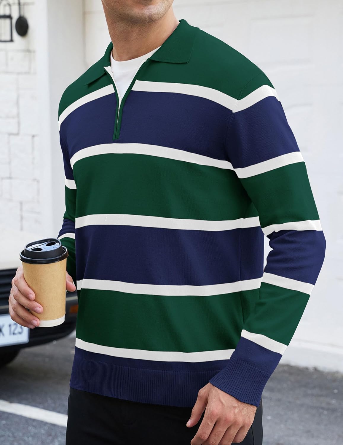 EDITCOZY Men Casual Polo Shirts Vintage Striped Golf Shirts Knit Rugby Shirt Lightweight Polo Sweater - Image 3