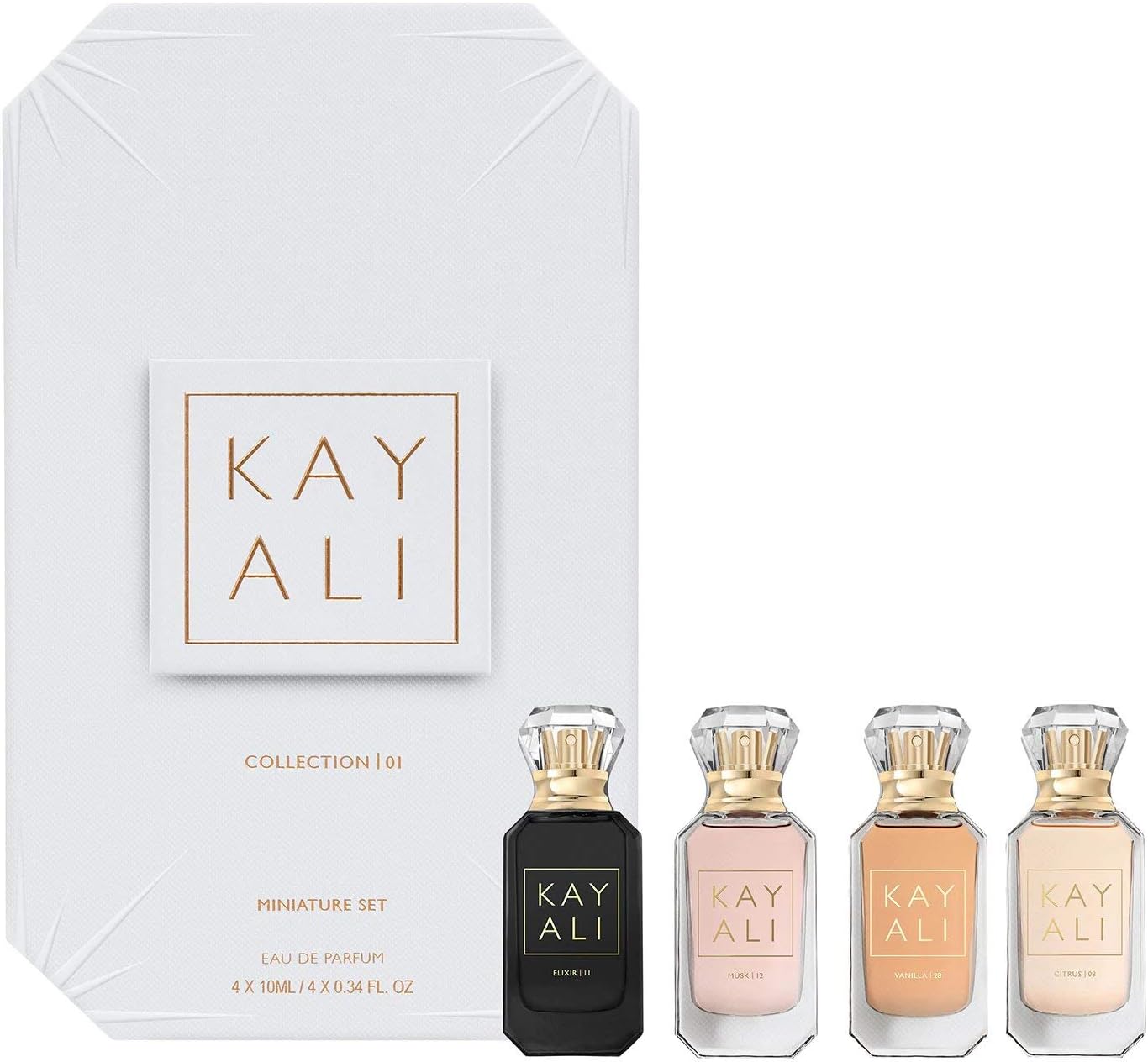 KAYALI MINIATURE SET: -10mlELIXIR | 11-10ml VANILLA |28-10ml CITRUS |08-10 ml MUSK |12 INGREDIENTS
