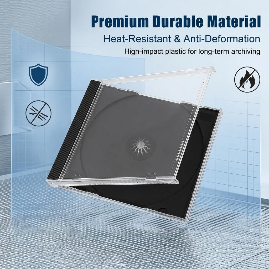 5 PCS Car Standard Single Clear CD Jewel Case, Thickened Rigid DVD Storage Case with Tray Insert, Snap-on Anti-slip Disc Guard Container, Universal DVD Holder Car Accessories (Black) image 3