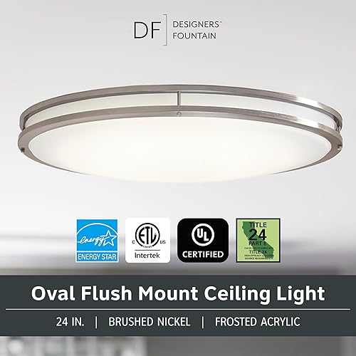 Miniatura 2 de Lámpara de techo ovalada de níquel cepillado de 24 pulgadas, 40 vatios, 2800 lúmenes, regulable, luz LED de CC de montaje empotrado, blanco suave,