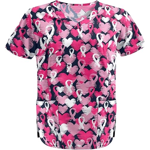 Nurse Uniform Shirt Women Animal Printed Pockets Workwear Plus Size Short Sleeve Scrub Tops Funny V-Neck Top