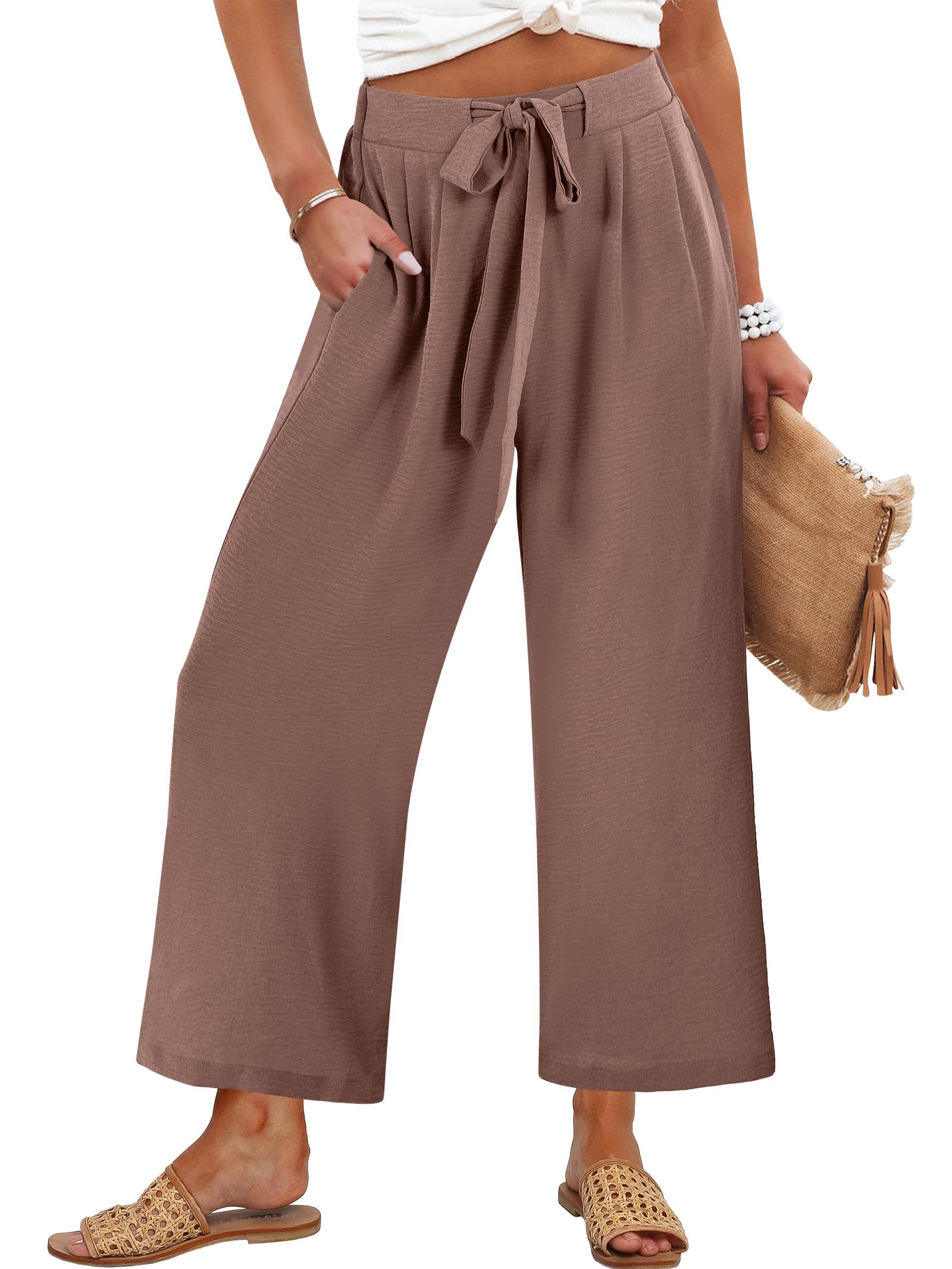 Caracilia Womens Wide Leg Palazzo Pants Cropped High Waisted 2026 Summer Casual Loose Lounge Flowy Travel Work Trousers