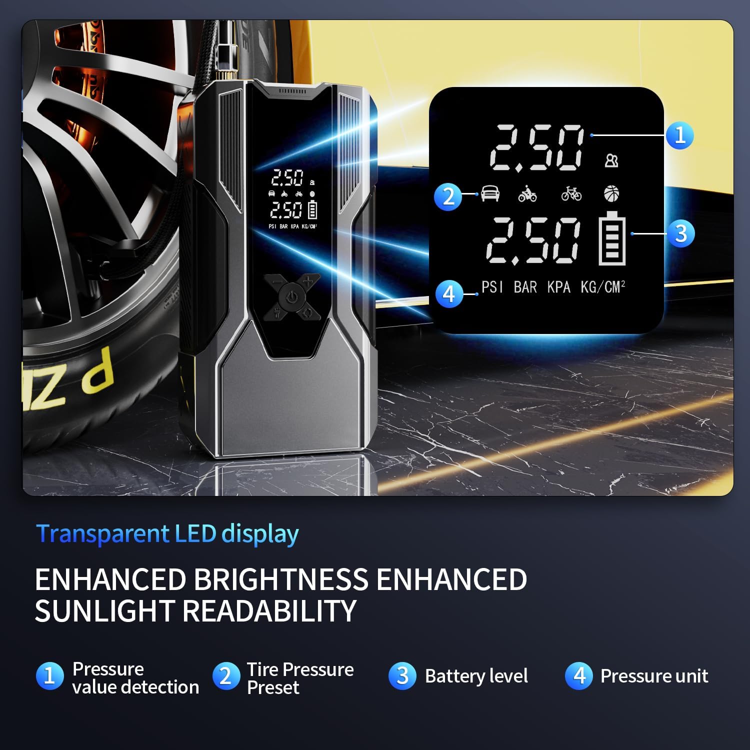 Emergency Portable Jump Starter with Air Compressor - 3000A 150PSI for Cars, Trucks & SUVs up to 9L Gas/7L Diesel, 12000mAh Portable Power Bank, -20°F Cold Start (Grey) - Image 4