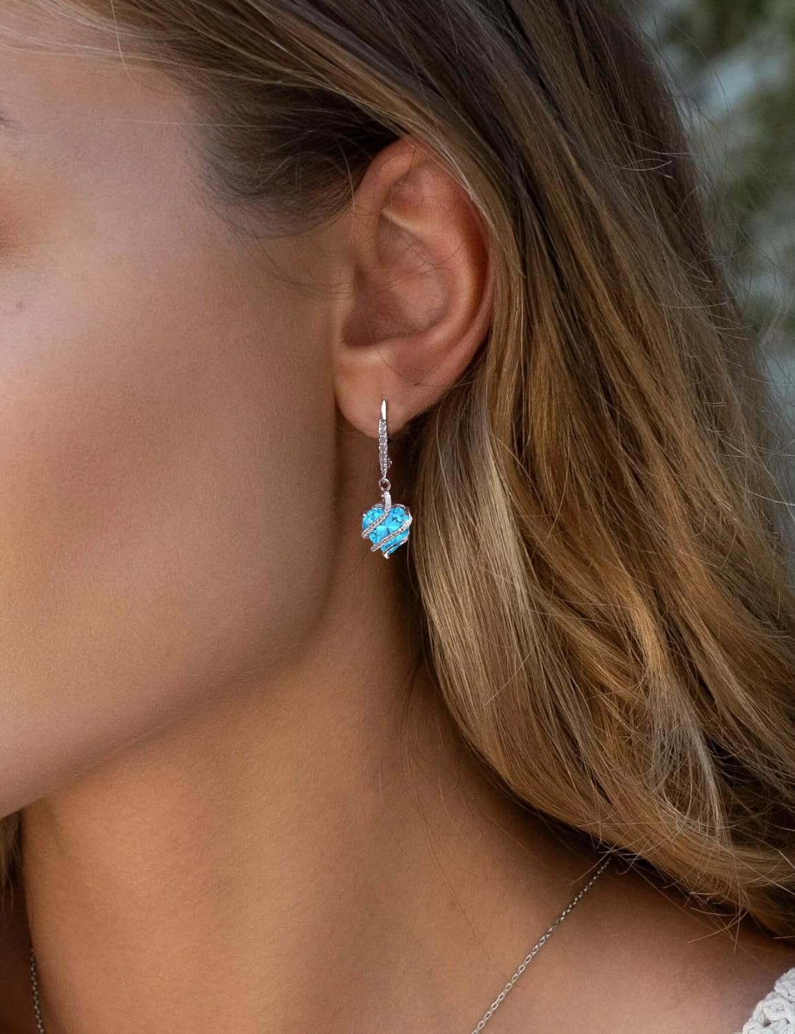 Starchenie 925 Sterling Silver Heart Earring Birthstone Leverback Dangle Drop Earrings for Women