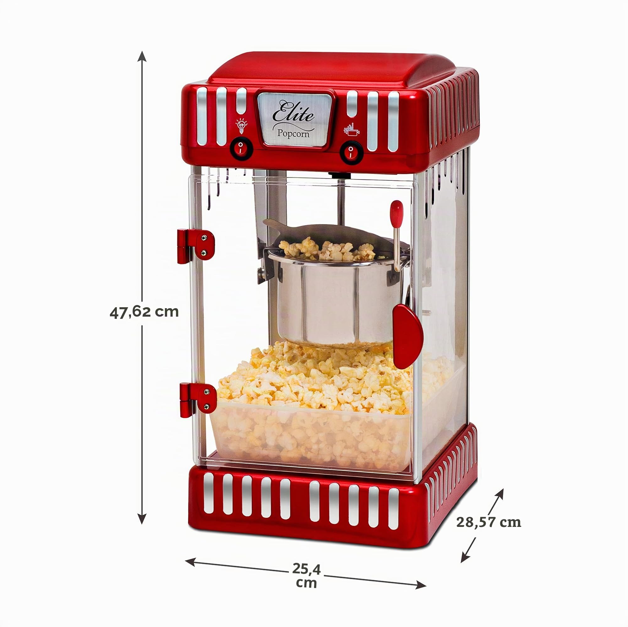 Elite Gourmet EPM-250# Machine à popcorn classique à poser, style rétro/fête foraine, capacité 74 ml, pour soirée cinéma, rouge
