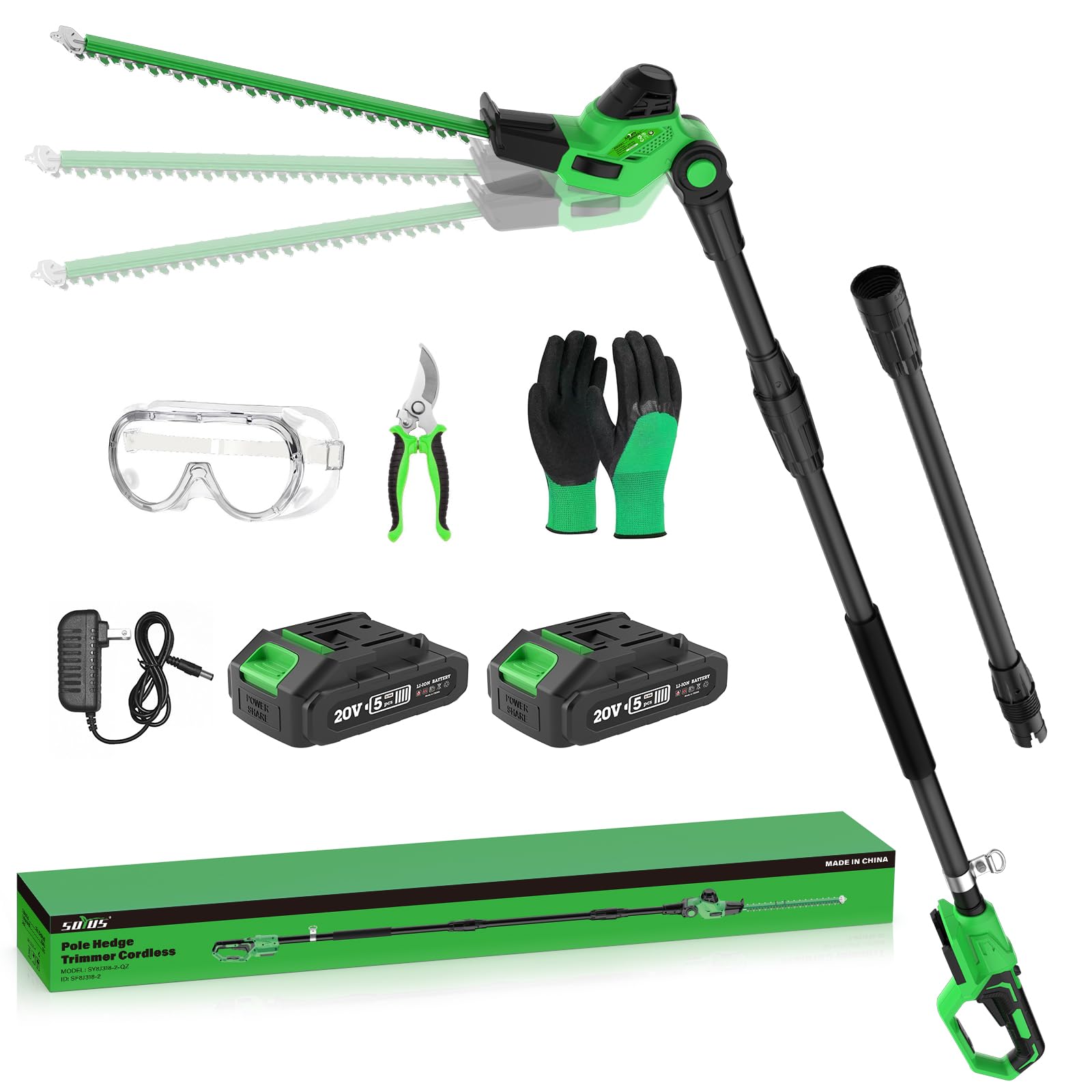 SOYUS Pole Hedge Trimmer Cordless 18-Inch