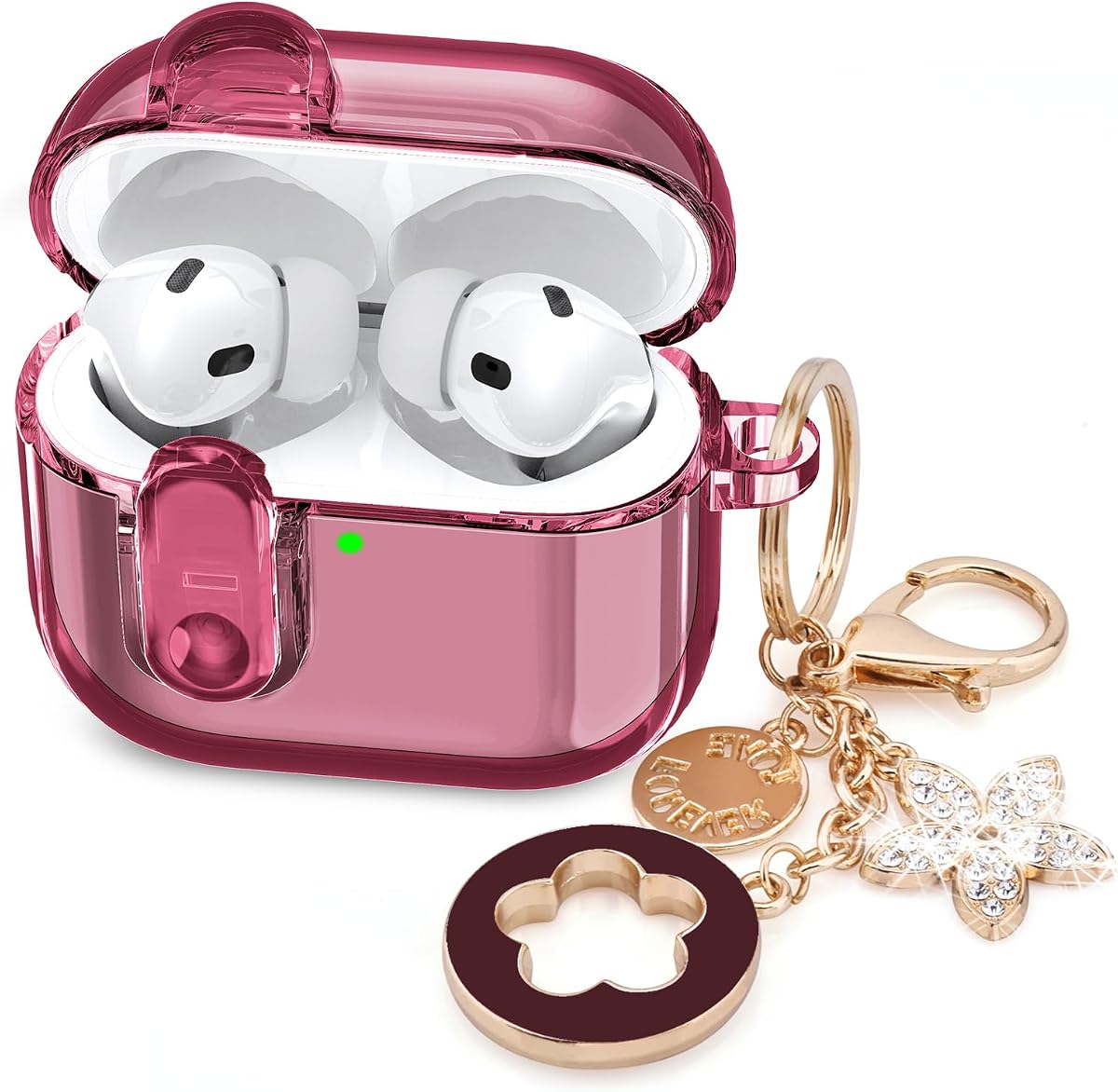 (con cerradura) Funda transparente compatible con lindas fundas Apple Airpods Pro1/2 con llavero Bling, VISOOM TPU Transparencia Air Pods Pro 1ª 2ª generación Auriculares Bling Llavero para iPod Pro2 1, color burdeos