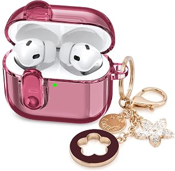with Lock Clear Case Compatible for Cute Apple Airpods Pro1/2 Cases with Bling Keychain, VISOOM TPU Transparency Air pods Pro 1st 2nd Generation Earbuds Bling Keychain for iPod Pro2 1,Burgundy