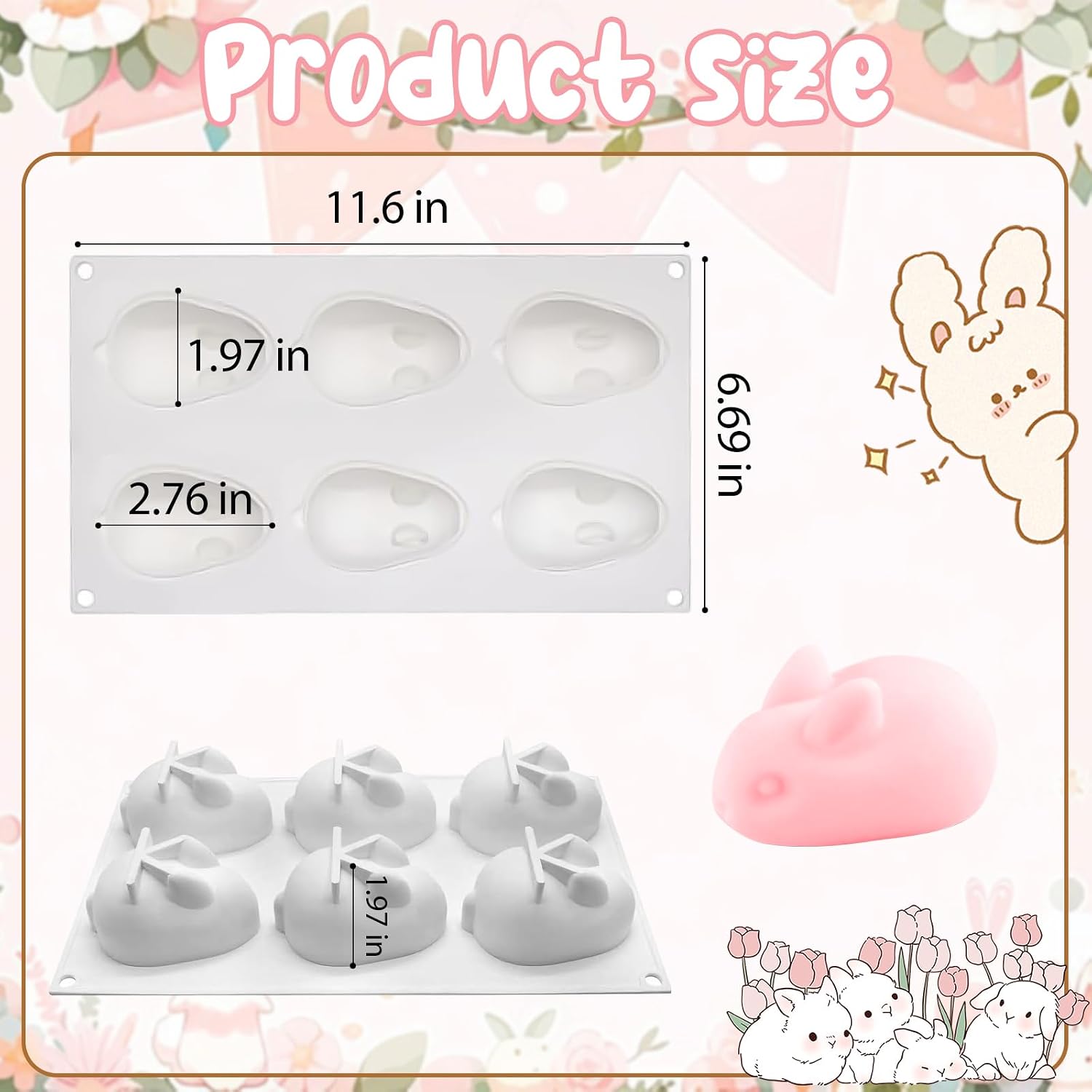MEMOVAN 3D Easter Bunny Silicone Mold 6 Cavity Silicone Rabbit Mold Easter Rabbit Chocolate Mould for Baking Rabbit Shape Mousse Cake Jelly Dessert Fondant Cheesecake Soap Ice Cube Tray