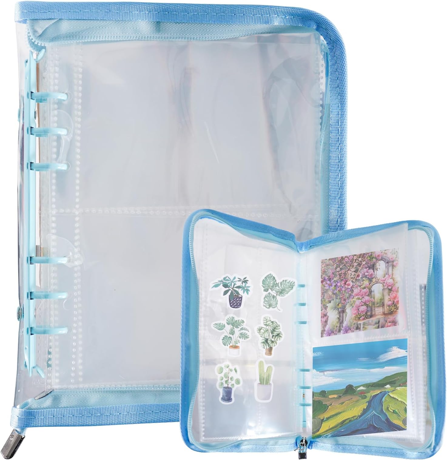 NAESM Zipper Binder Album, Sticker Storage Manager Adult Reusable Sticker Collection Book, A5 Budget Binder, Planner Cover Reusable Notebook Case, Suitable for Journal Album Manager (Blue)