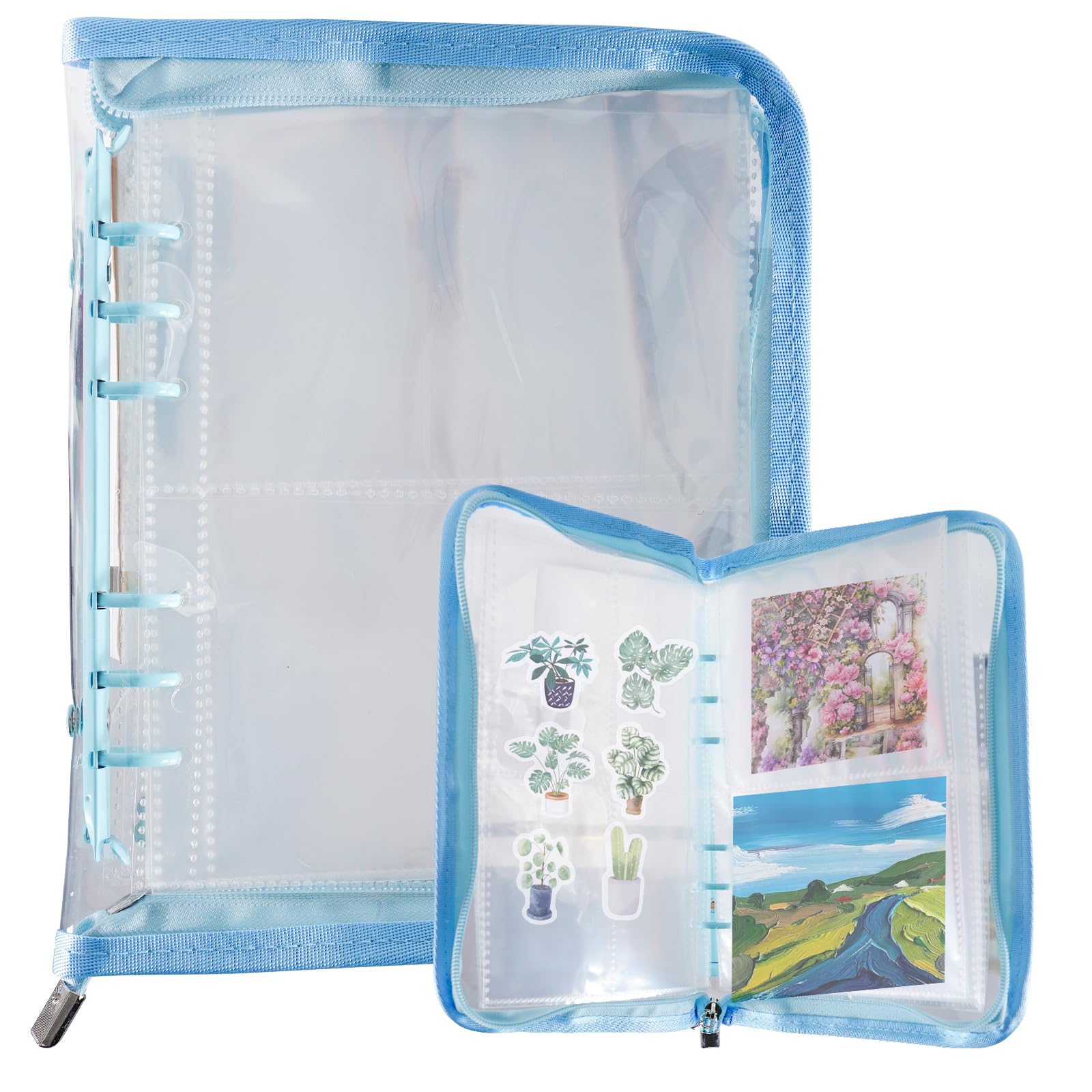 NAESM Zipper Binder Album, Sticker Storage Manager Adult Reusable Sticker Collection Book, A5 Budget Binder, Planner Cover Reusable Notebook Case, Suitable for Journal Album Manager (Blue)