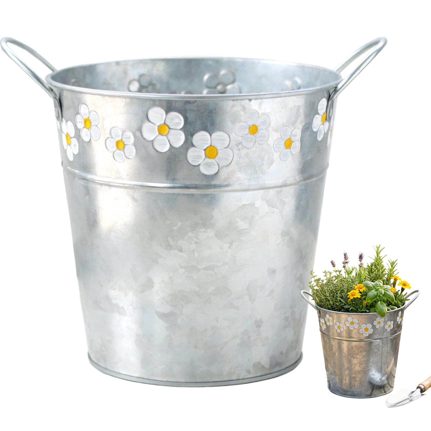Seau à fleurs galvanisé durable pour protéger vos plantes d'extérieur du vent et de la casse