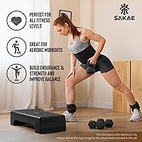 Vista 4 de SAKAE Kit de escalón aeróbico ajustable con mancuernas y pesa rusa y cinturón para levantamiento de pesas y cinta métrica, plataforma de escalón