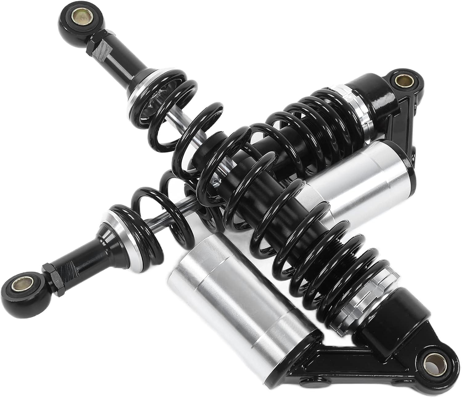 Aramox Amortisseur de Moto Arrière Universel, 340mm, Paire de Suspension à Ressort pour ATV SUV, Alliage d'Aluminium, Noir et Argent