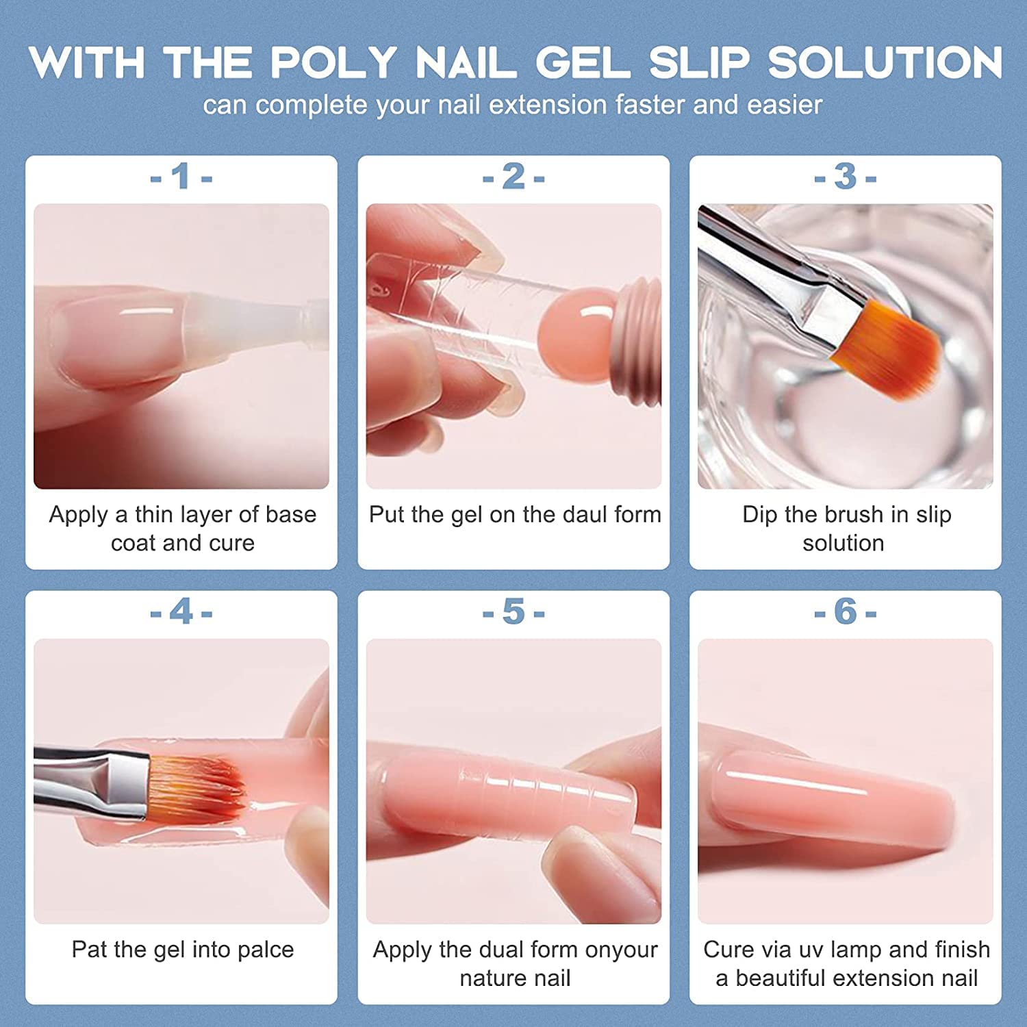 Morovan Slip Solution Poly Gel 2.5oz Nail Extension Gel Slip Solution Anti-stick Gel Solution Liquid With Brush Nail Tips Clips Crystal Cup for Poly Nail Gel Nail Art Kit Easy DIY : Beauty & Personal Care