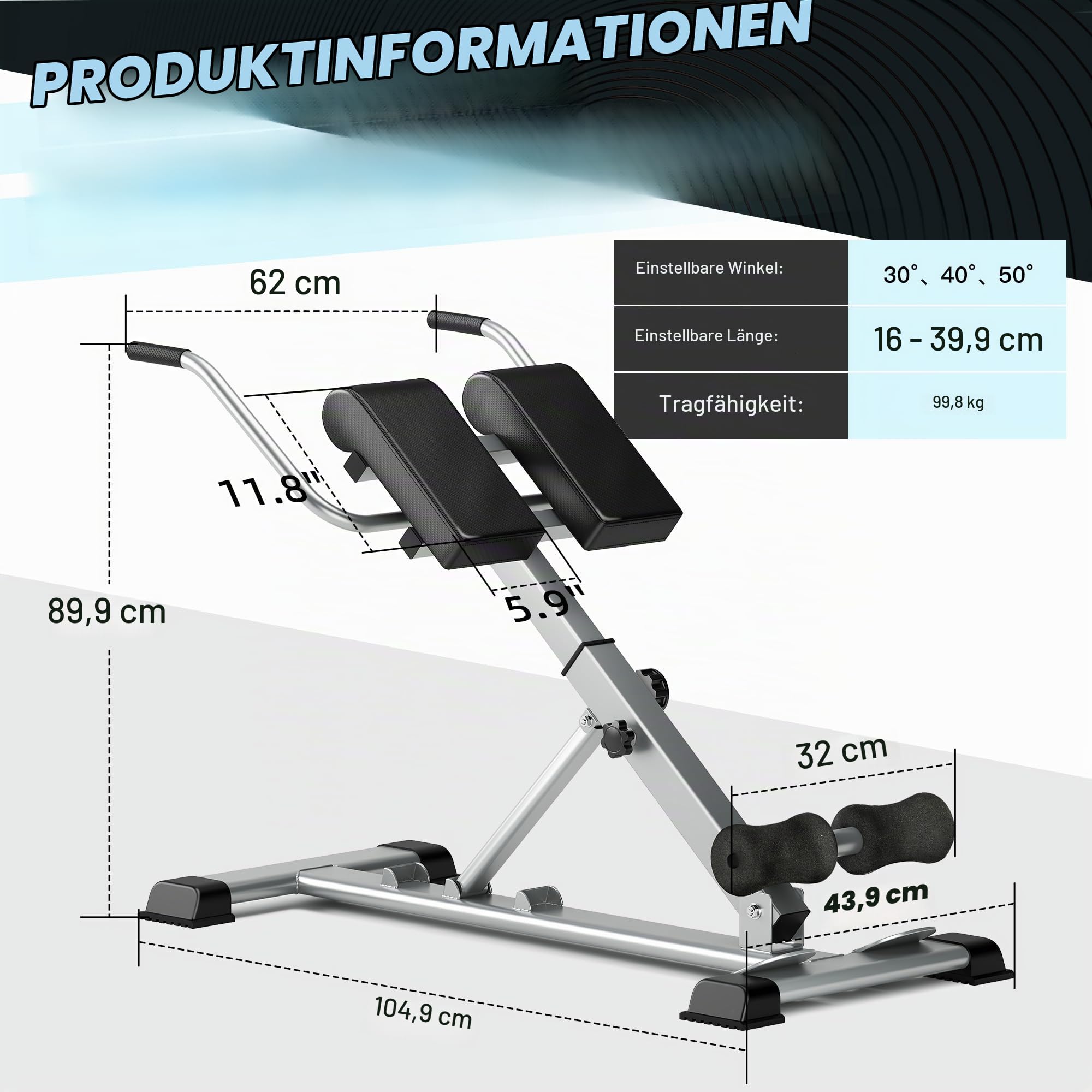 SogesPower Römischer Stuhl Hyperextension für Rücken, Faltbare Fitnessbank Höhenverstellbar, Bauchtrainer Hyper-Extension-Gerät, Maximale Belastung 120 kg