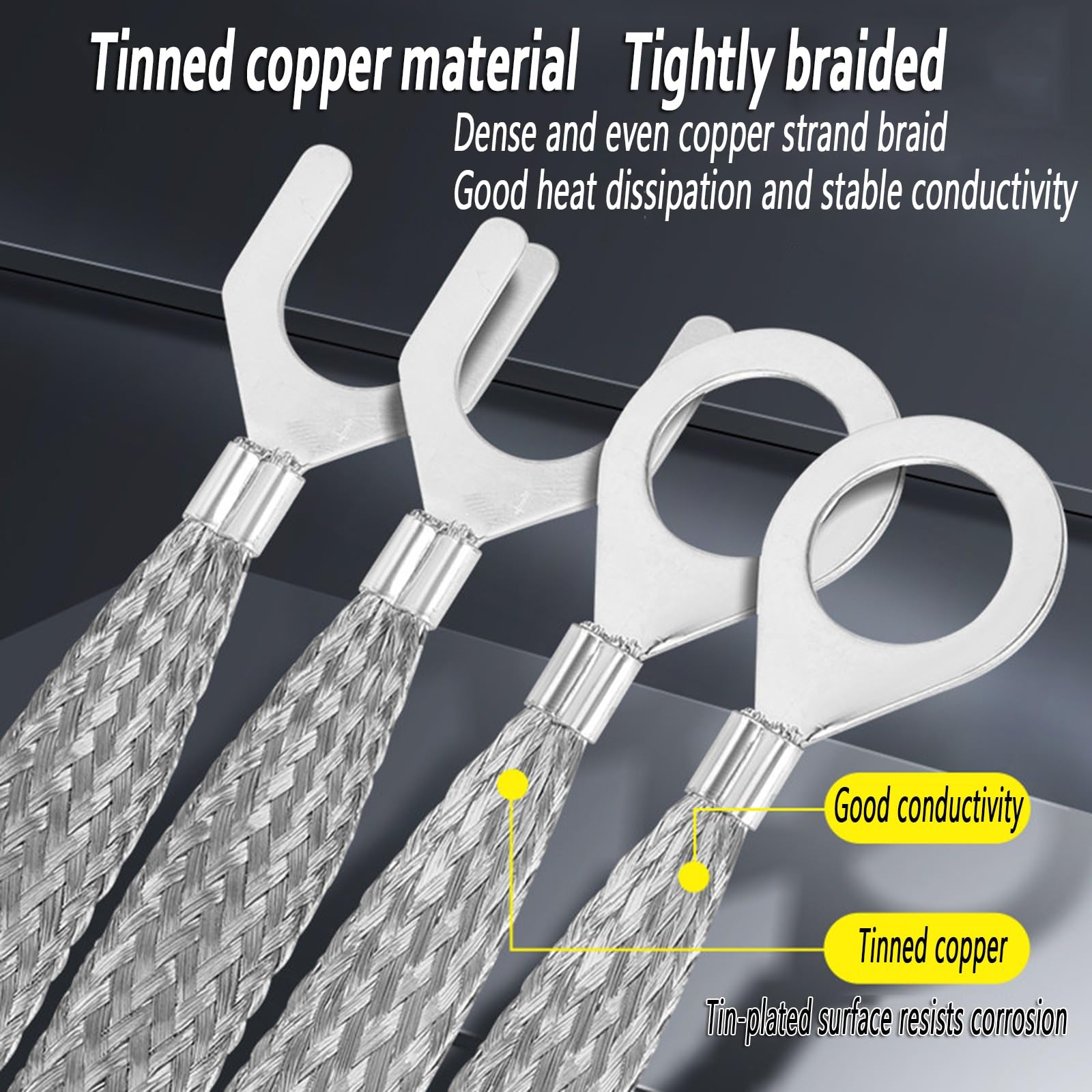 10 Stk Erdungsband Kupfer Verzinnt 6mm² 200mm Masseband Erdungskabel(50pcs,M14-U)