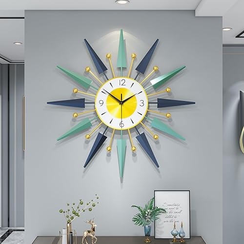 Miniatura 10 de Reloj de pared grande y moderno para decoración de sala de estar, reloj de pared de cristal decorativo de 24 pulgadas estilo pavo real, operado con