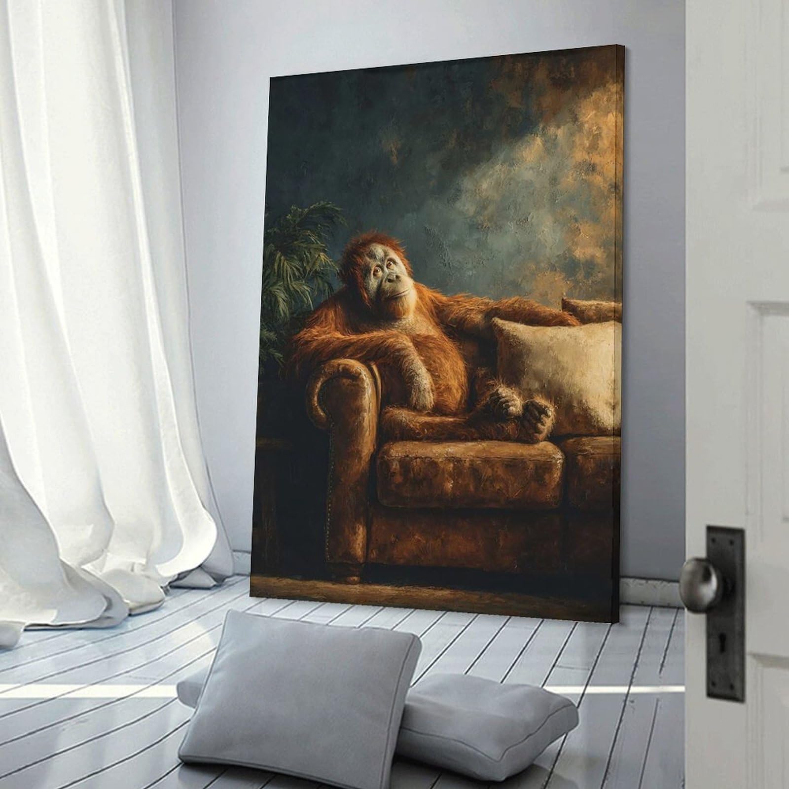 Junmoney Wall Picture Print Orangutan Relaxing on A Couch, 20x30inch(50x75cm), for Living Room, Bedroom Or Home Office, Home Decor Gift with Stylish Appeal