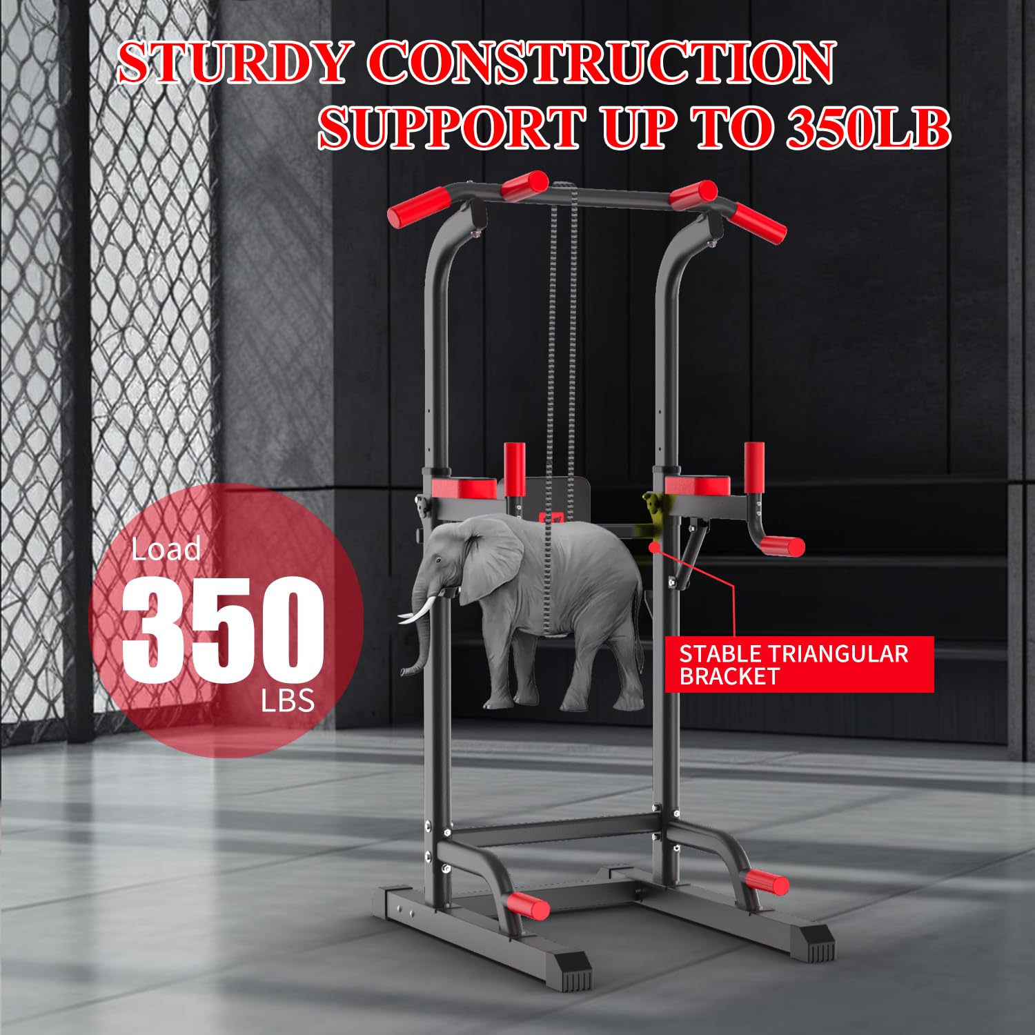 Power Tower Dip Station, Pull Up Bar Station & Multi-Function Gym Equipment For Home Strength Training Adujustable Height Up to 85.5