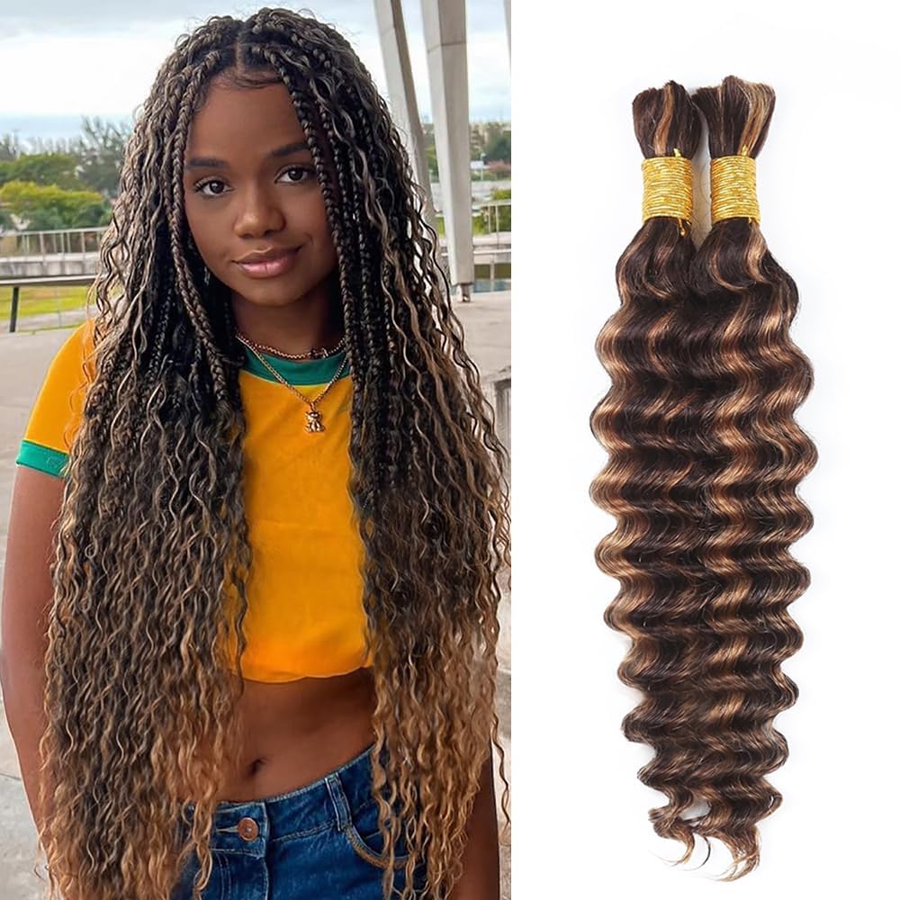 Human Braiding Hair for Boho Braids 100g 24 Inch Deep Water Wave Bulk Human Hair for Braiding No Weft 12A Wet and Wavy Curly Human Hair Extensions 2
