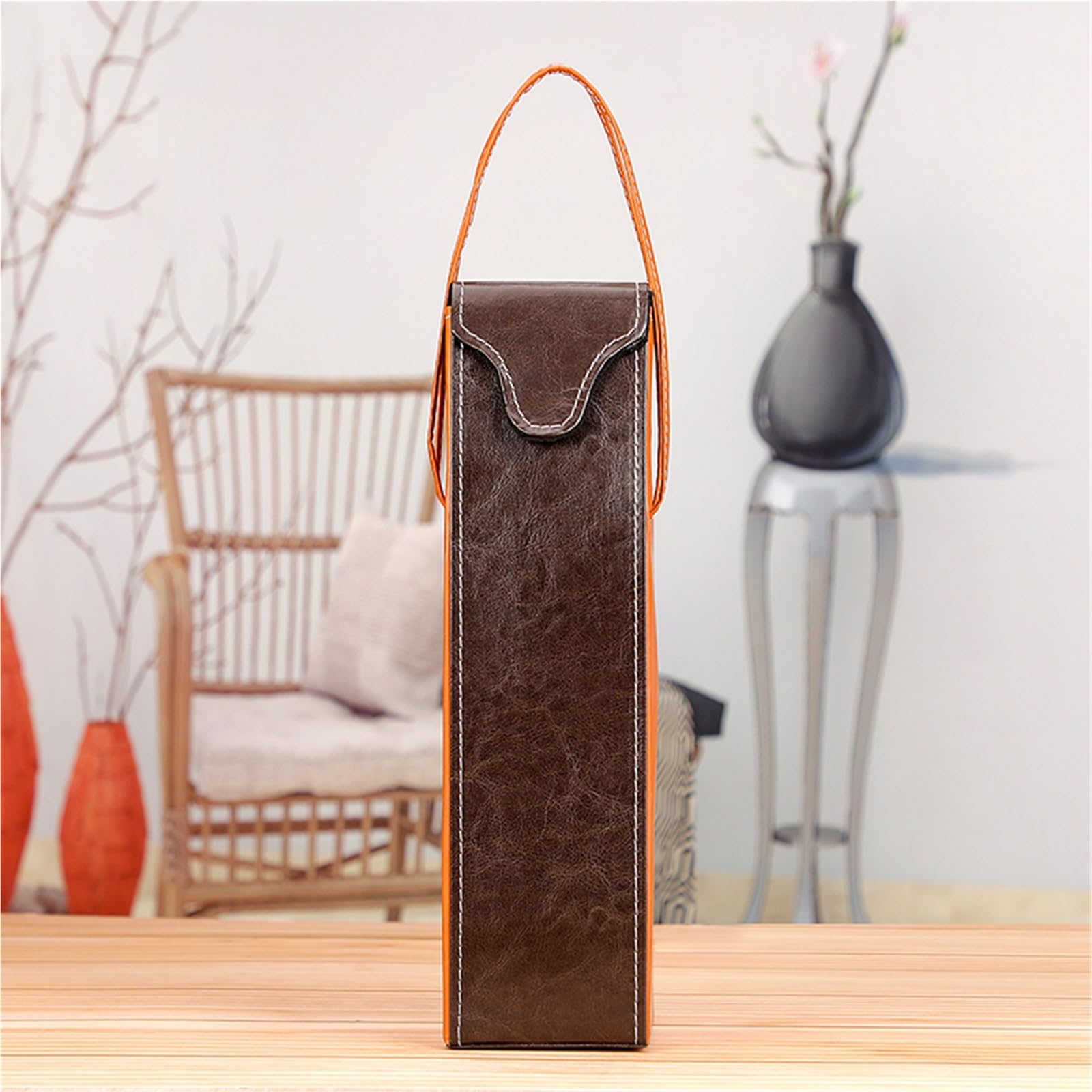Bolsa De Vino Borsa for imballaggio del Vino Rosso in Pelle PU, Borsa Riutilizzabile for Il Trasporto del Vino, scatole for imballaggio di Bottiglie Singole di Champagne con Manici(Brown02)