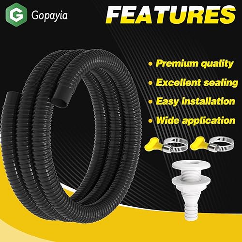 Miniatura 5 de Kit de plomería de manguera de bomba de sentina de 1-18 pulgadas, 6 pies, abrazaderas de manguera a través del casco con válvula de retención para