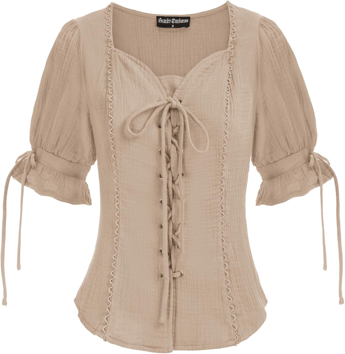 Scarlet Darkness Renaissance Shirts for Women Summer Plus Size Lace-up Tops