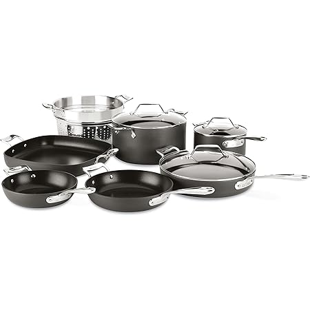 All-Clad Essentials Nonstick Hard Anodized Cookware Set, 10-Piece, Black