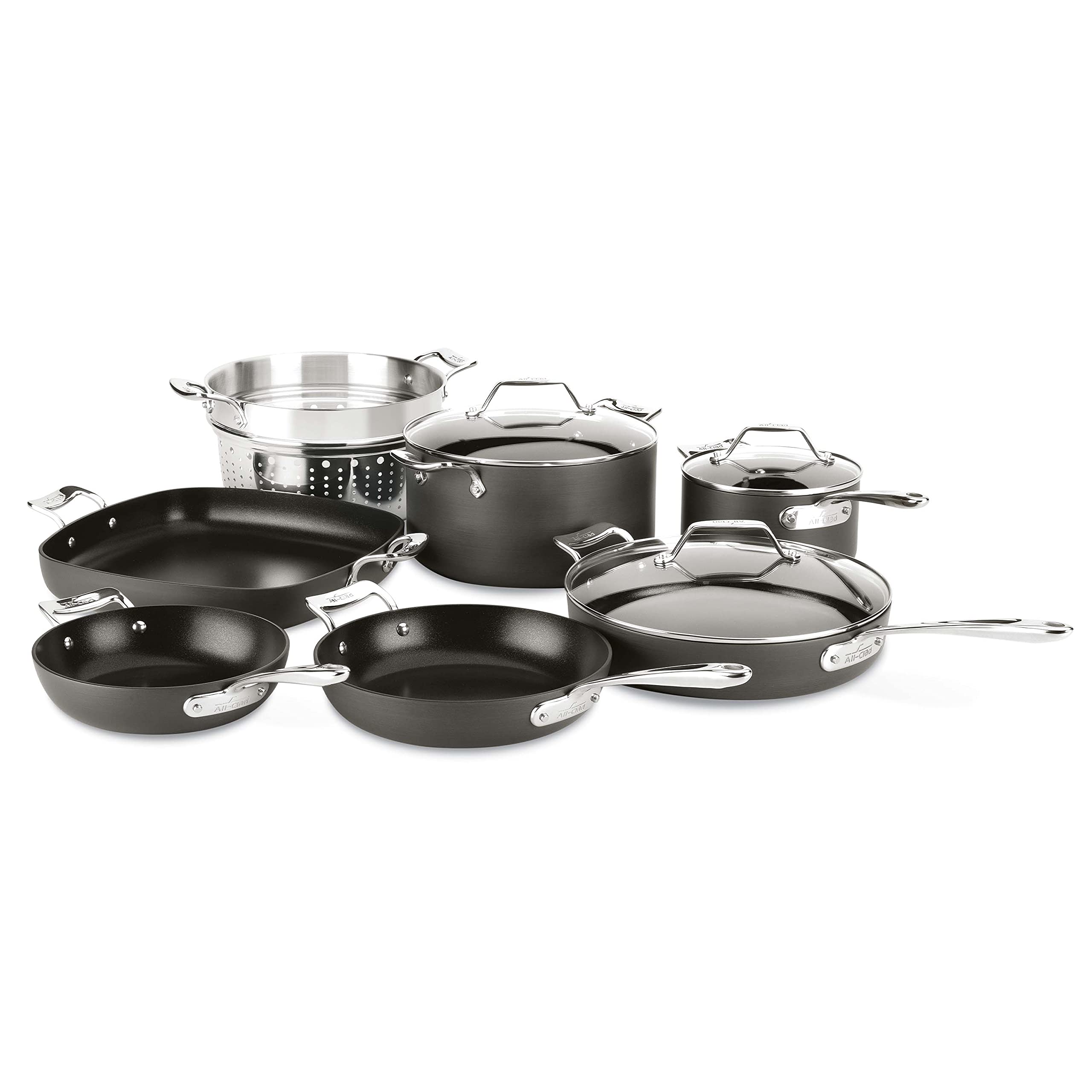 Essentials Hard Anodized Nonstick Cookware Set 10 Piece Oven Safe 350F Pots and Pans Black