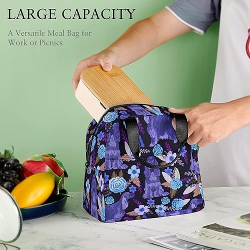 Miniatura 7 de Supdreamc Lonchera para mujereshombres, Cocker Spaniel con diseño de flores, organizador de aperitivos para picnic, playa, trabajo, resistente a la
