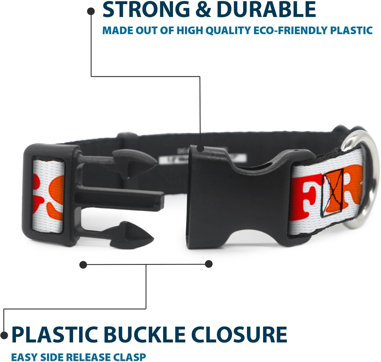 Buckle-Down Plastic Clip Collar - FREE HUGS White/Multi Color - 1.5" Wide - Fits 13-18" Neck - Small