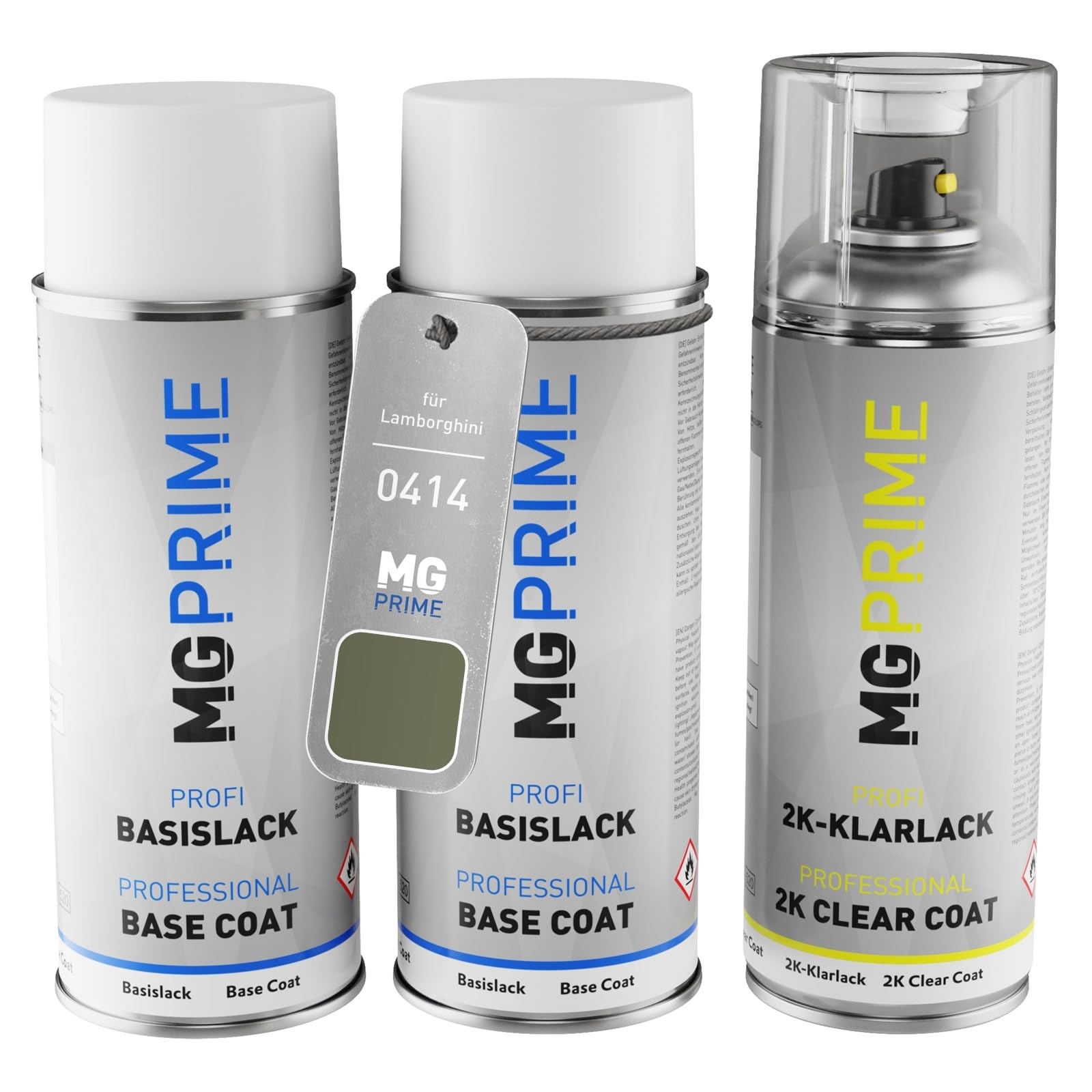 MG PRIME Vernice per auto Kit bombolette spray 2K per Lamborghini 0414 Verde Gea Lucido Metallic Vernice di fondo vernice di base 2 componenti vernice trasparente bomboletta a spruzzo