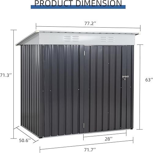 Miniatura 2 de JYQAQA Cobertizo de almacenamiento de jardín para exteriores, 6 x 4 pies, cobertizos de jardín de metal impermeable con puerta doble con cerradura,