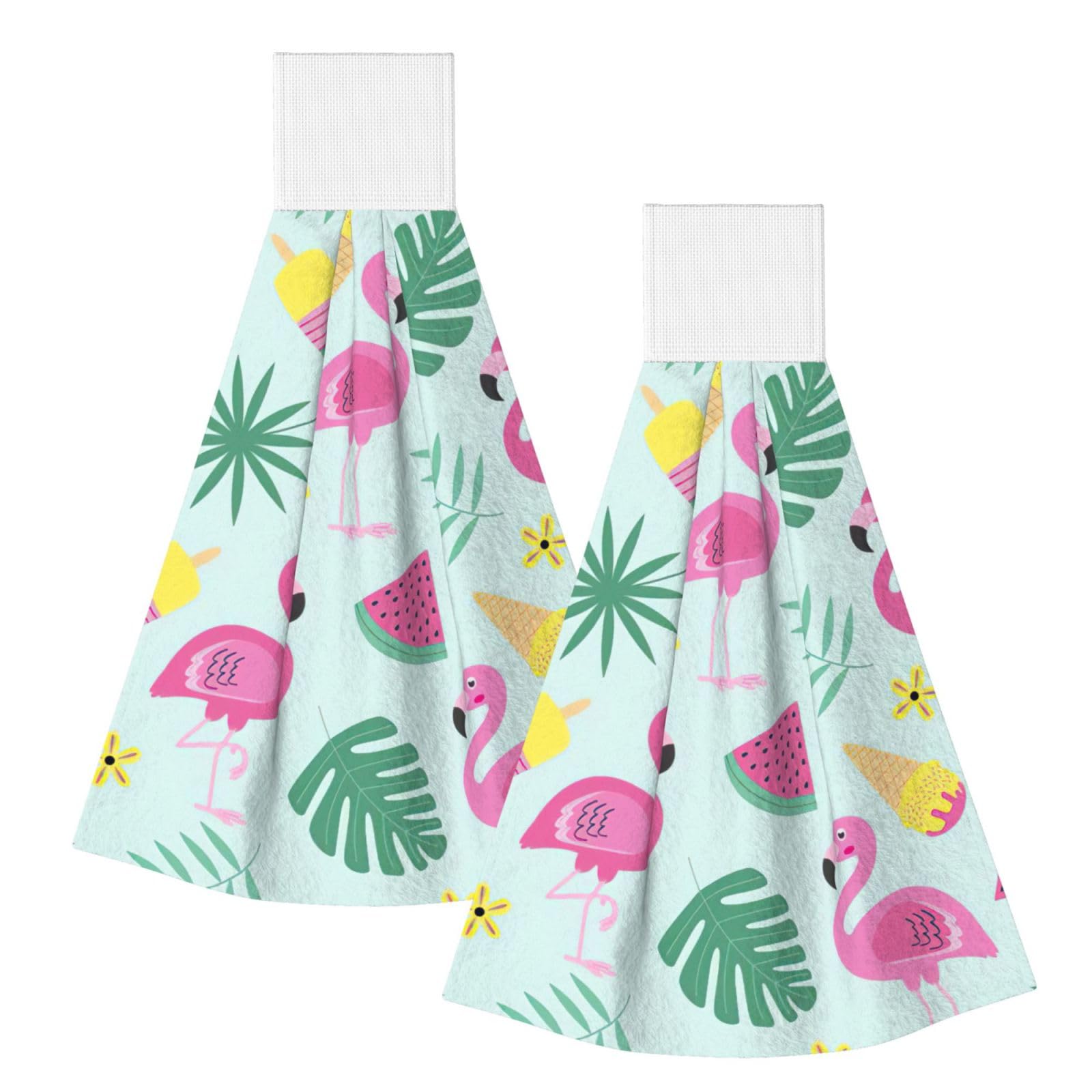 DUWAA Flamingo Ice Cream Fruit Print Hanging Hand Towel Quick Dry Bathroom Towel Soft Kitchen Towel