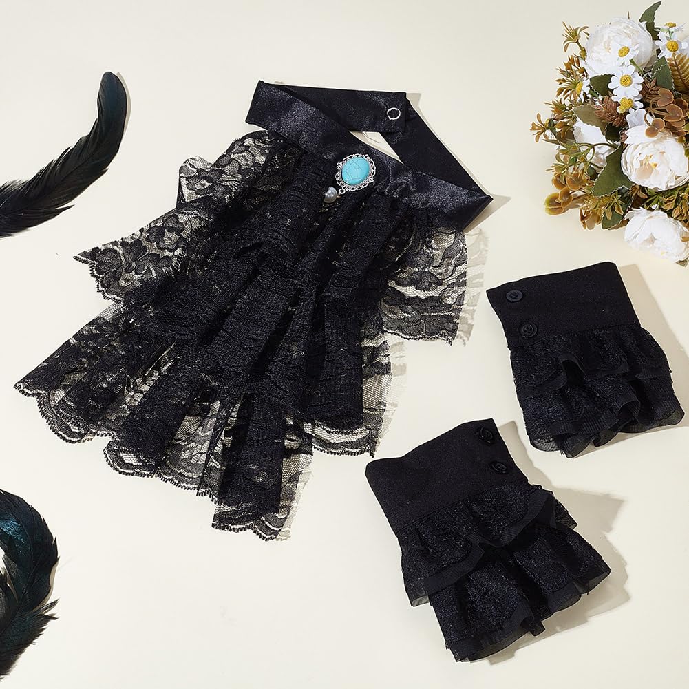 AHANDMAKER Victorian Lace Collar Vintage Jabot and Cuffs, Detachable Neck Ruff Collar Sleeve - Image 4