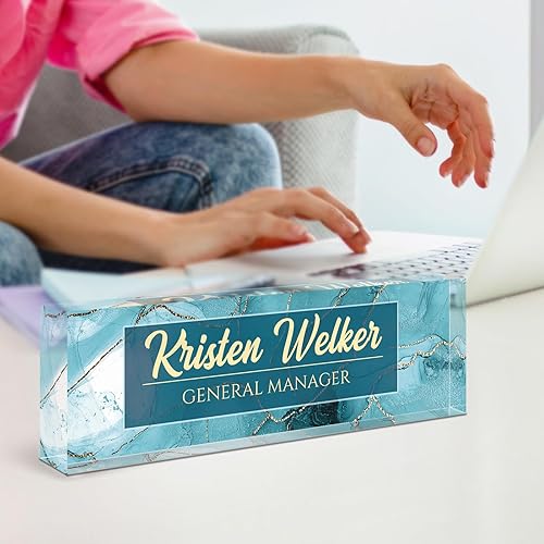 Miniatura 6 de Placa de identificación para escritorio, placa de nombre de escritorio personalizada, decoración de oficina cian para mujeres y hombres, accesorios