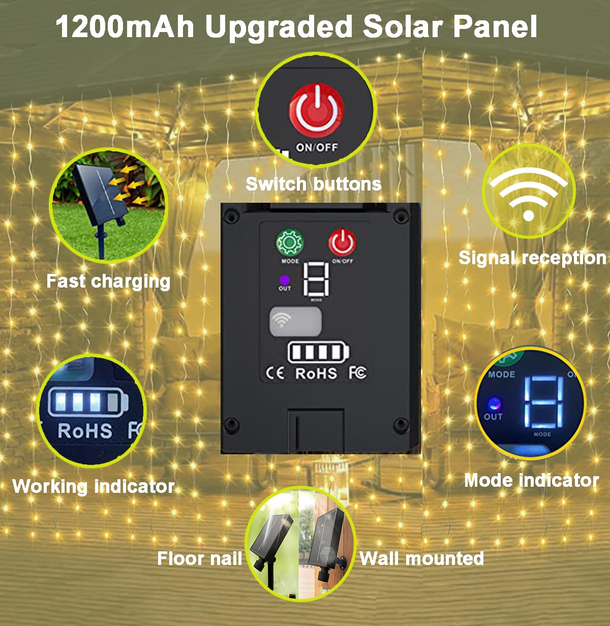 Joysing Solar Curtain Lights 3M x 3M Gazebo Lights with Remote Control - Image 4