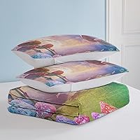 Vista 28 de SOULZZZ Juego de ropa de cama retro hippie tamaño matrimonial, edredón floral de hongos margaritas para niñas y mujeres, edredón negro con 2 fundas