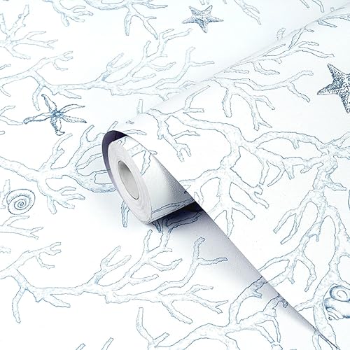 Miniatura 2 de MyFun Gen 2 - Papel pintado de coral marino azul claro revestimiento de doble capa, textura gruesa, opaco de alta cobertura, 11 yardas 47 pies